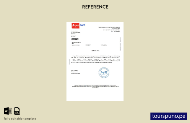Plantilla de referencia de la Tarjeta Argos del Reino Unido lista para imprimir